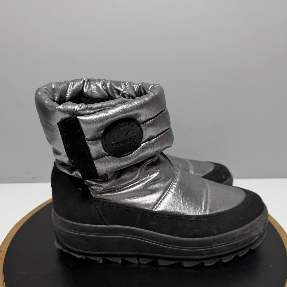 Pajar Metallic Puffer Snow Boots Women Size 9.5 Winter Zip Silver Black Gorpcore